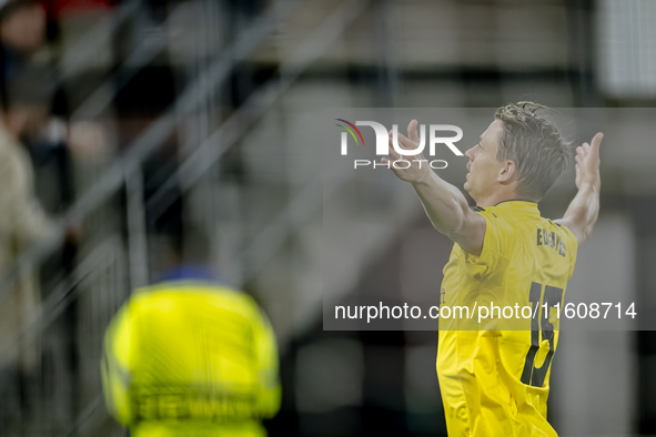 Elfsborg midfielder Simon Hedlund celebrates the goal during the match between AZ and Elfsborg at the AZ Stadium for the UEFA Europa League...