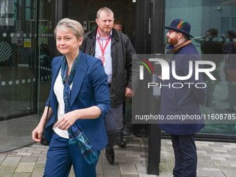 The Home Secretary leaves the hotel at the Labour Conference in Liverpool, England, on September 25, 2024. (