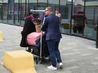 A guest leaves the hotel at Labour Conference in Liverpool, United Kingdom, on September 25, 2024. (