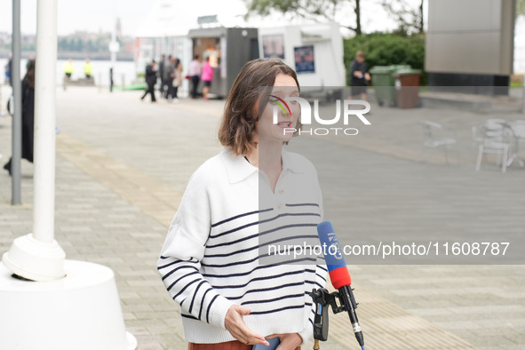 A GB News reporter speaks at the Labour Conference in Liverpool, United Kingdom, on September 25, 2024. 