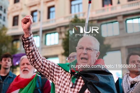 A demonstration in solidarity with Lebanon takes place in Plaza de Callao in Madrid, Spain, on September 25, 2024. 