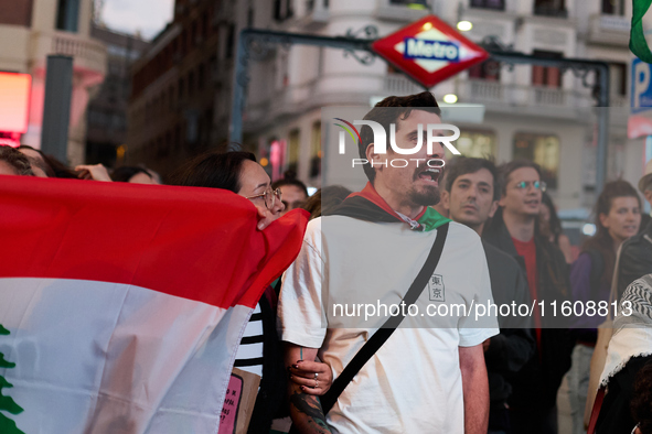 A demonstration in solidarity with Lebanon takes place in Plaza de Callao in Madrid, Spain, on September 25, 2024. 