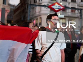 A demonstration in solidarity with Lebanon takes place in Plaza de Callao in Madrid, Spain, on September 25, 2024. (