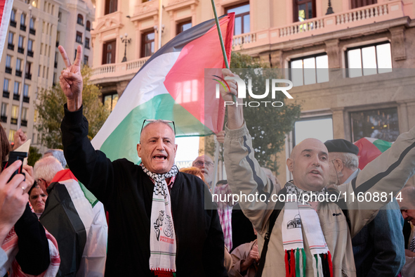 A demonstration in solidarity with Lebanon takes place in Plaza de Callao in Madrid, Spain, on September 25, 2024. 