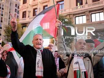 A demonstration in solidarity with Lebanon takes place in Plaza de Callao in Madrid, Spain, on September 25, 2024. (