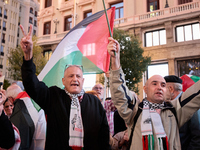 A demonstration in solidarity with Lebanon takes place in Plaza de Callao in Madrid, Spain, on September 25, 2024. (