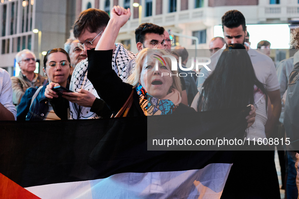 A demonstration in solidarity with Lebanon takes place in Plaza de Callao in Madrid, Spain, on September 25, 2024. 