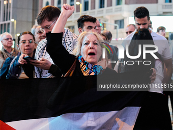 A demonstration in solidarity with Lebanon takes place in Plaza de Callao in Madrid, Spain, on September 25, 2024. (