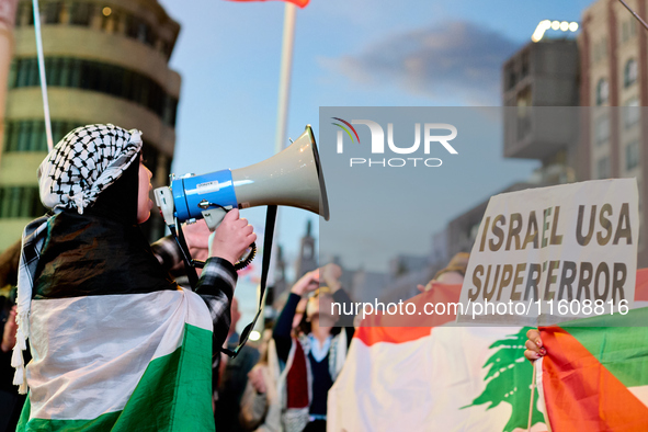 A demonstration in solidarity with Lebanon takes place in Plaza de Callao in Madrid, Spain, on September 25, 2024. 