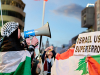 A demonstration in solidarity with Lebanon takes place in Plaza de Callao in Madrid, Spain, on September 25, 2024. (