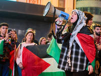 A demonstration in solidarity with Lebanon takes place in Plaza de Callao in Madrid, Spain, on September 25, 2024. (