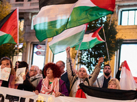 A demonstration in solidarity with Lebanon takes place in Plaza de Callao in Madrid, Spain, on September 25, 2024. (