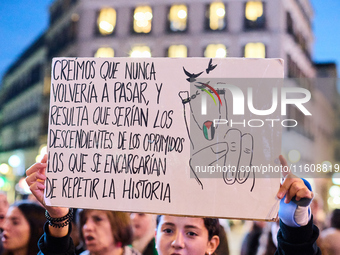 A demonstration in solidarity with Lebanon takes place in Plaza de Callao in Madrid, Spain, on September 25, 2024. (