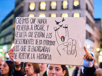 A demonstration in solidarity with Lebanon takes place in Plaza de Callao in Madrid, Spain, on September 25, 2024. (