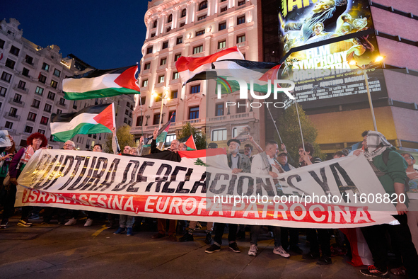 A demonstration in solidarity with Lebanon takes place in Plaza de Callao in Madrid, Spain, on September 25, 2024. 