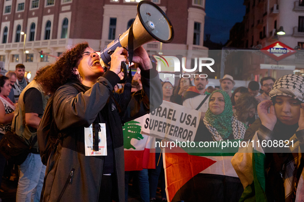 A demonstration in solidarity with Lebanon takes place in Plaza de Callao in Madrid, Spain, on September 25, 2024. 