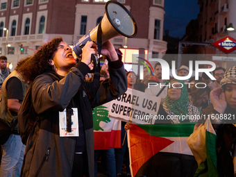 A demonstration in solidarity with Lebanon takes place in Plaza de Callao in Madrid, Spain, on September 25, 2024. (