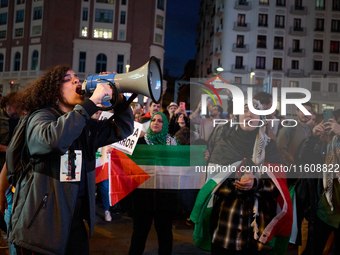 A demonstration in solidarity with Lebanon takes place in Plaza de Callao in Madrid, Spain, on September 25, 2024. (