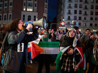 A demonstration in solidarity with Lebanon takes place in Plaza de Callao in Madrid, Spain, on September 25, 2024. (