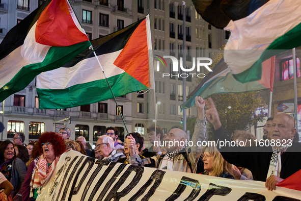 A demonstration in solidarity with Lebanon takes place in Plaza de Callao in Madrid, Spain, on September 25, 2024. 