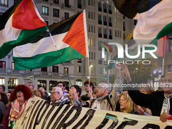 A demonstration in solidarity with Lebanon takes place in Plaza de Callao in Madrid, Spain, on September 25, 2024. (