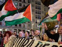 A demonstration in solidarity with Lebanon takes place in Plaza de Callao in Madrid, Spain, on September 25, 2024. (