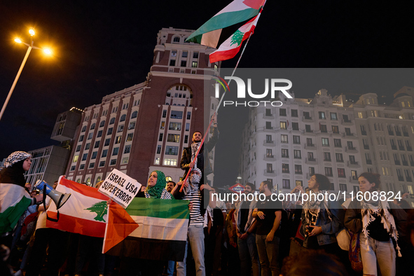 A demonstration in solidarity with Lebanon takes place in Plaza de Callao in Madrid, Spain, on September 25, 2024. 