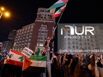 A demonstration in solidarity with Lebanon takes place in Plaza de Callao in Madrid, Spain, on September 25, 2024. (