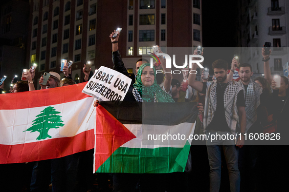 A demonstration in solidarity with Lebanon takes place in Plaza de Callao in Madrid, Spain, on September 25, 2024. 