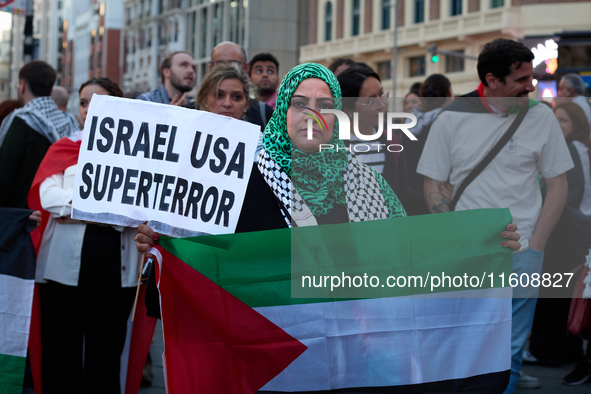 A demonstration in solidarity with Lebanon takes place in Plaza de Callao in Madrid, Spain, on September 25, 2024. 