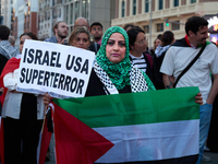 A demonstration in solidarity with Lebanon takes place in Plaza de Callao in Madrid, Spain, on September 25, 2024. (