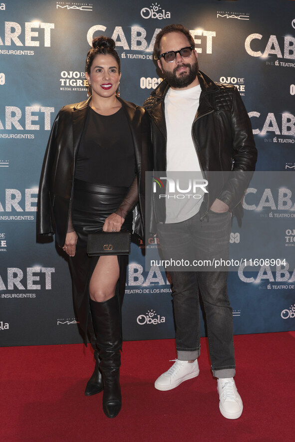 Tania Lizardo and a guest attend the red carpet for the Cabaret the Musical premiere with Itati Cantoral's special participation at Teatro d...