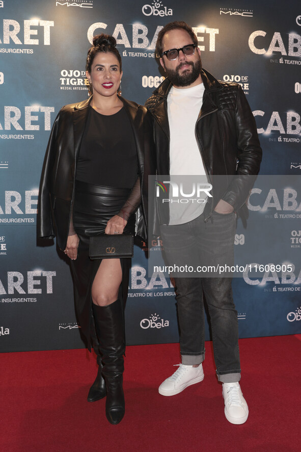 Tania Lizardo and a guest attend the red carpet for the Cabaret the Musical premiere with Itati Cantoral's special participation at Teatro d...