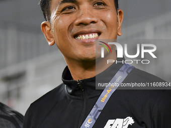 Fadzuhasny Juraimi, Head Coach of Singapore, looks on before the 2025 AFC U20 Asian Cup Qualifiers Group J match between Qatar and Singapore...