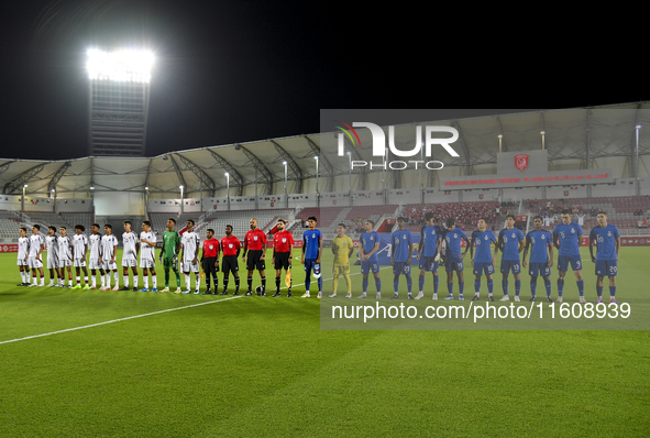 Players from Qatar and Singapore line up before the 2025 AFC U20 Asian Cup Qualifiers Group J match between Qatar and Singapore at Abdullah...