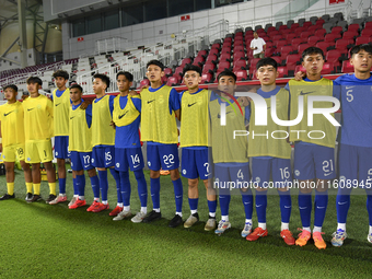 Substitute players of Singapore line up before the 2025 AFC U20 Asian Cup Qualifiers Group J match between Qatar and Singapore at Abdullah b...