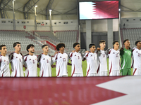 Players from Qatar line up before the 2025 AFC U20 Asian Cup Qualifiers Group J match between Qatar and Singapore at Abdullah bin Khalifa St...