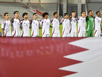 Players from Qatar line up before the 2025 AFC U20 Asian Cup Qualifiers Group J match between Qatar and Singapore at Abdullah bin Khalifa St...