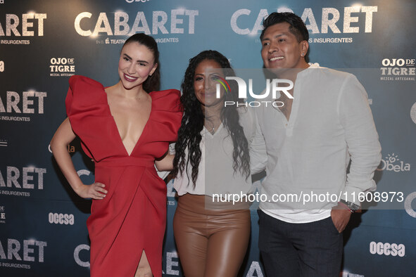 (L-R) Veronica Obregon, Tonita, and Chef Temich attend the red carpet for the Cabaret the Musical premiere with Itati Cantoral's special par...