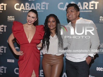 (L-R) Veronica Obregon, Tonita, and Chef Temich attend the red carpet for the Cabaret the Musical premiere with Itati Cantoral's special par...