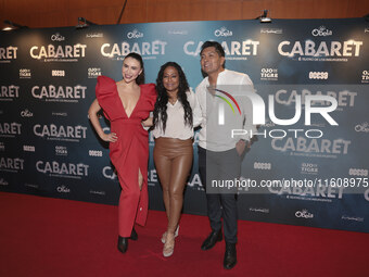 (L-R) Veronica Obregon, Tonita, and Chef Temich attend the red carpet for the Cabaret the Musical premiere with Itati Cantoral's special par...