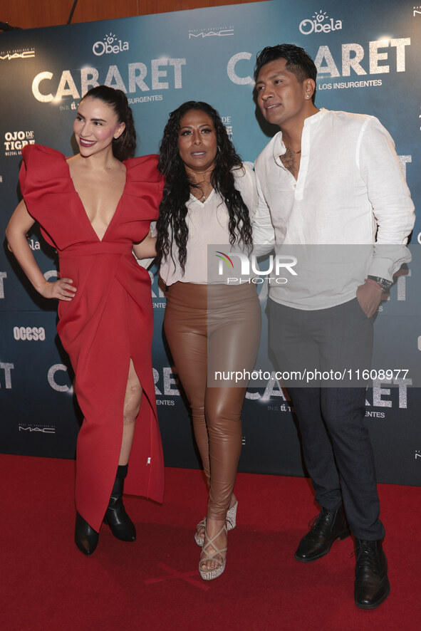 (L-R) Veronica Obregon, Tonita, and Chef Temich attend the red carpet for the Cabaret the Musical premiere with Itati Cantoral's special par...