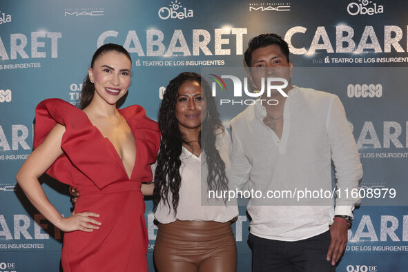 (L-R) Veronica Obregon, Tonita, and Chef Temich attend the red carpet for the Cabaret the Musical premiere with Itati Cantoral's special par...