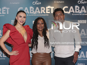 (L-R) Veronica Obregon, Tonita, and Chef Temich attend the red carpet for the Cabaret the Musical premiere with Itati Cantoral's special par...