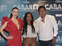 (L-R) Veronica Obregon, Tonita, and Chef Temich attend the red carpet for the Cabaret the Musical premiere with Itati Cantoral's special par...