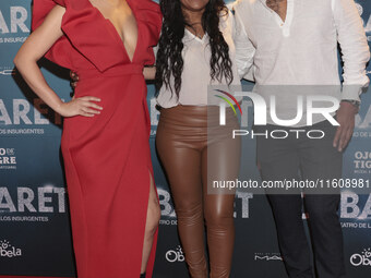 (L-R) Veronica Obregon, Tonita, and Chef Temich attend the red carpet for the Cabaret the Musical premiere with Itati Cantoral's special par...