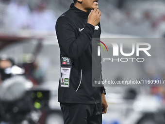 Mohamed Fadzuhasny, Head Coach of Singapore, reacts during the 2025 AFC U20 Asian Cup Qualifiers Group J match between Qatar and Singapore a...