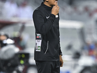 Mohamed Fadzuhasny, Head Coach of Singapore, reacts during the 2025 AFC U20 Asian Cup Qualifiers Group J match between Qatar and Singapore a...