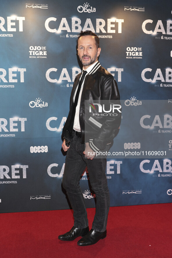 Oscar Madrazo attends the red carpet for the Cabaret the Musical premiere with Itati Cantoral's special participation at Teatro de los Insur...