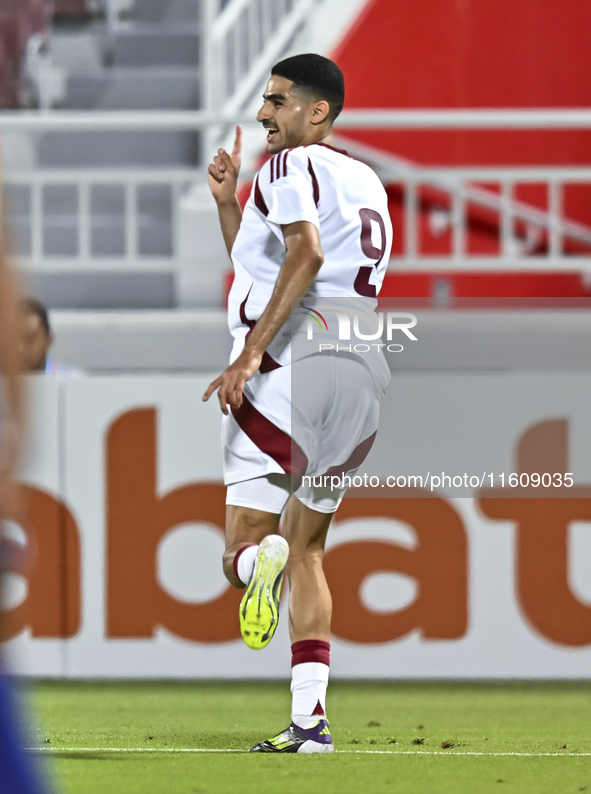 Mohamed Khaled Gouda of Qatar celebrates after scoring the goal during the 2025 AFC U20 Asian Cup Qualifiers Group J match between Qatar and...